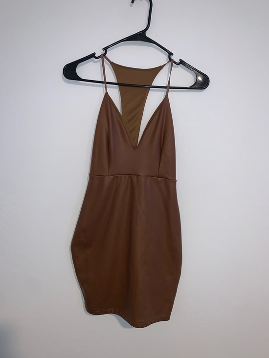 Glare Dresses & Skirts - Brown Spaghetti Strap V-Neck Mini Dress